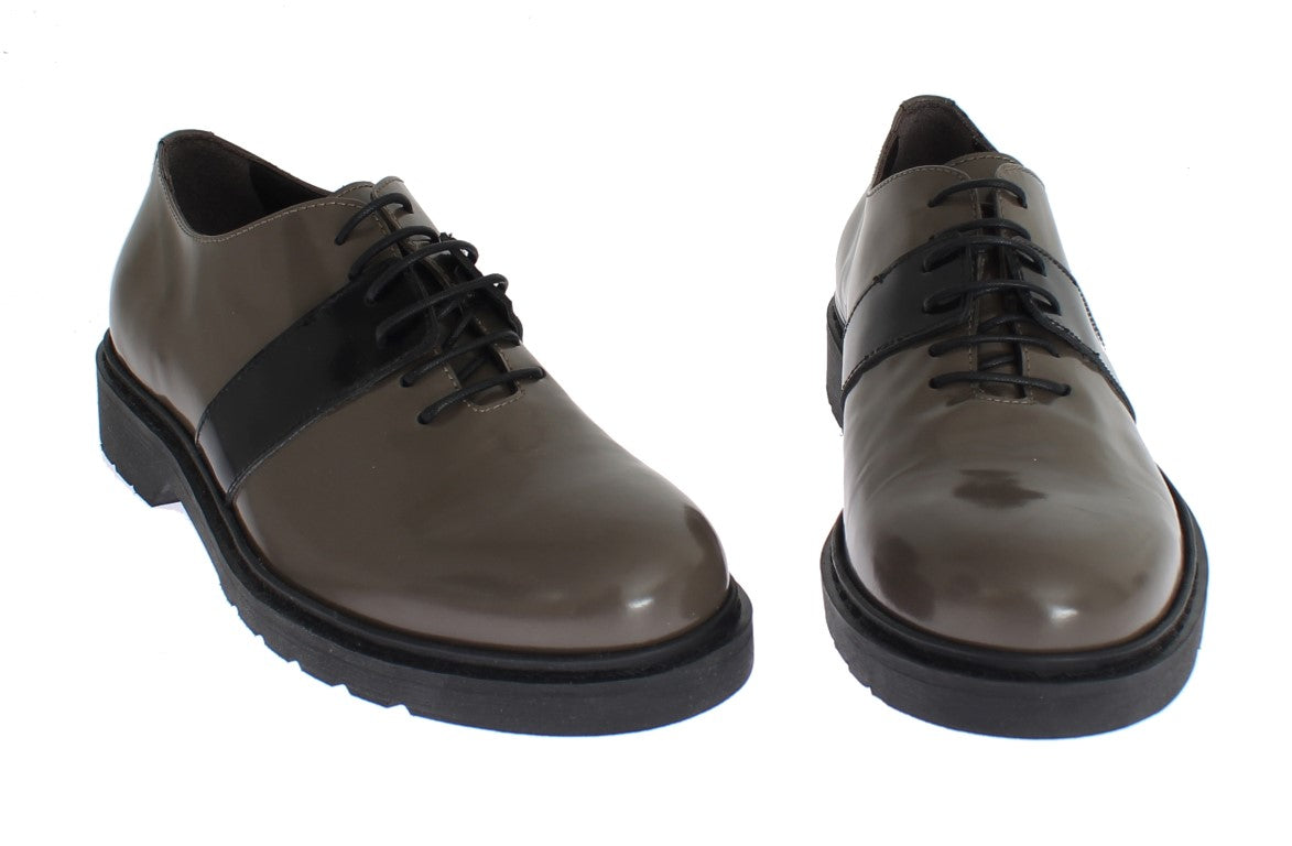 AI_ Elegant Gray Brown Leather Lace-up Shoes - ACCEXO