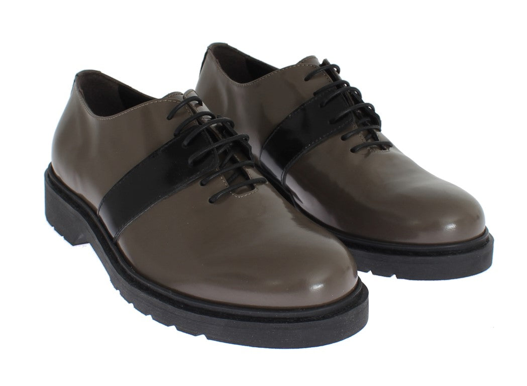 AI_ Elegant Gray Brown Leather Lace-up Shoes - ACCEXO