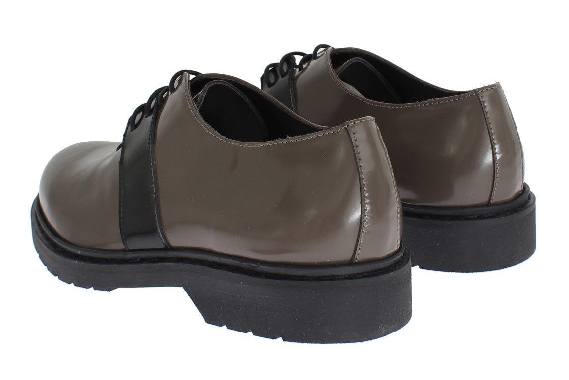 AI_ Elegant Gray Brown Leather Lace-up Shoes - ACCEXO