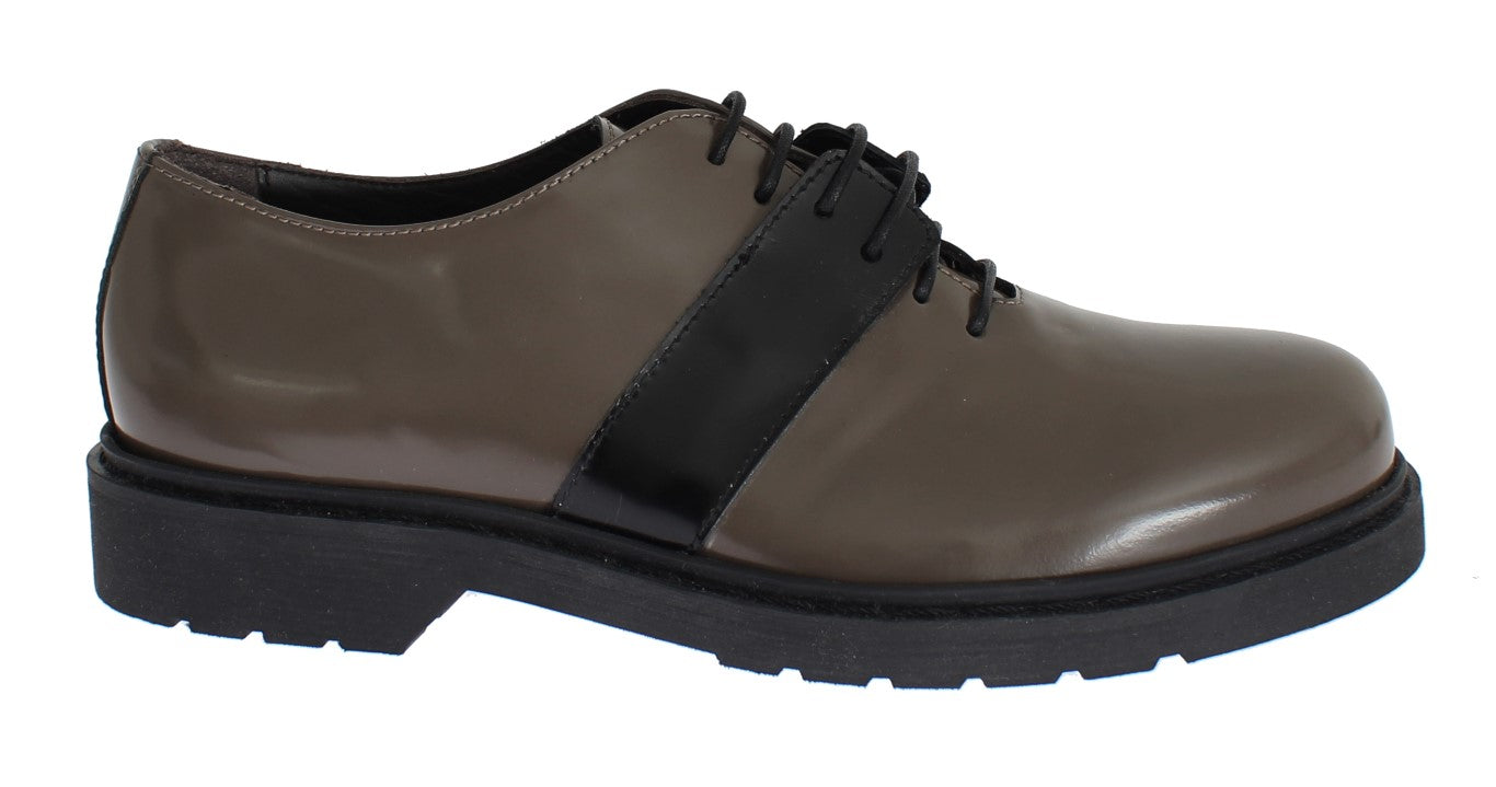 AI_ Elegant Gray Brown Leather Lace-up Shoes - ACCEXO