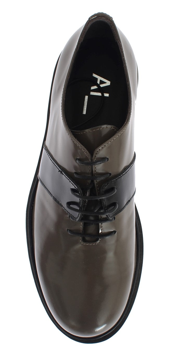 AI_ Elegant Gray Brown Leather Lace-up Shoes - ACCEXO