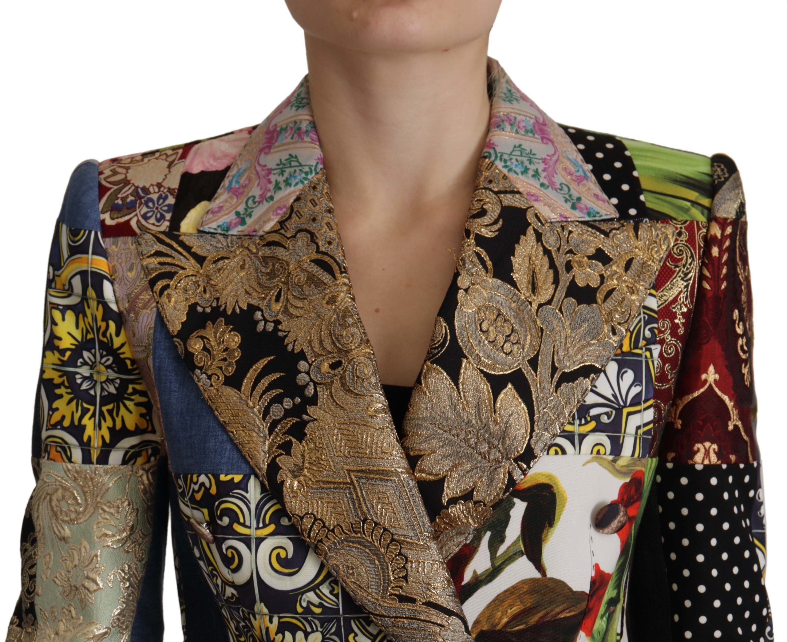 Dolce & Gabbana Multicolor Double-Breasted Patchwork Jacquard Blazer Jacket