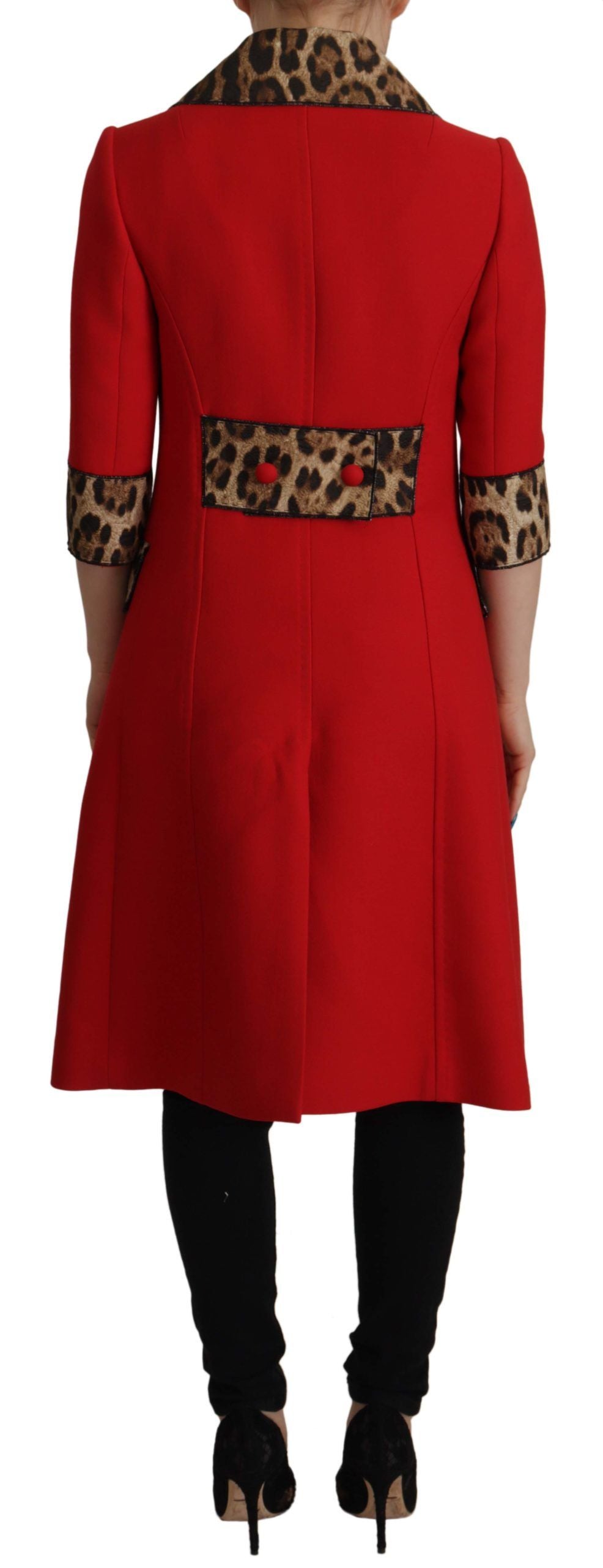 Dolce & Gabbana Elegant Red Leopard Trench Coat - ACCEXO