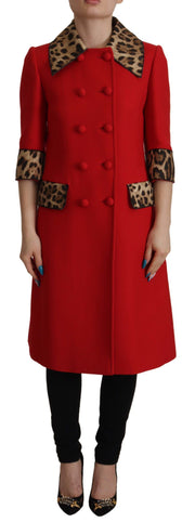 Dolce & Gabbana Elegant Red Leopard Trench Coat - ACCEXO