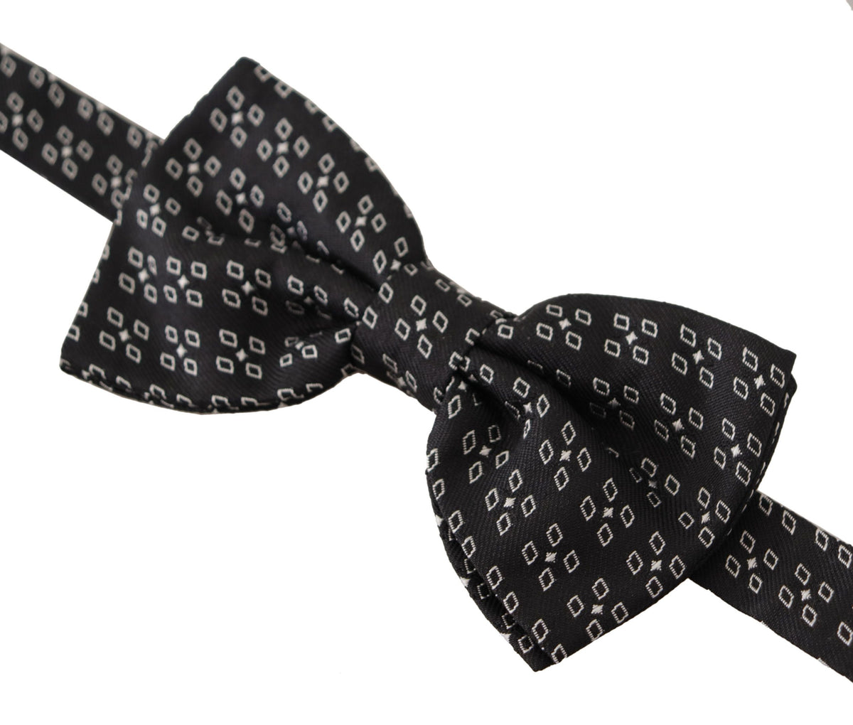 Dolce & Gabbana Dark Gray White Polka Dot 100% Silk Neck Papillon Tie