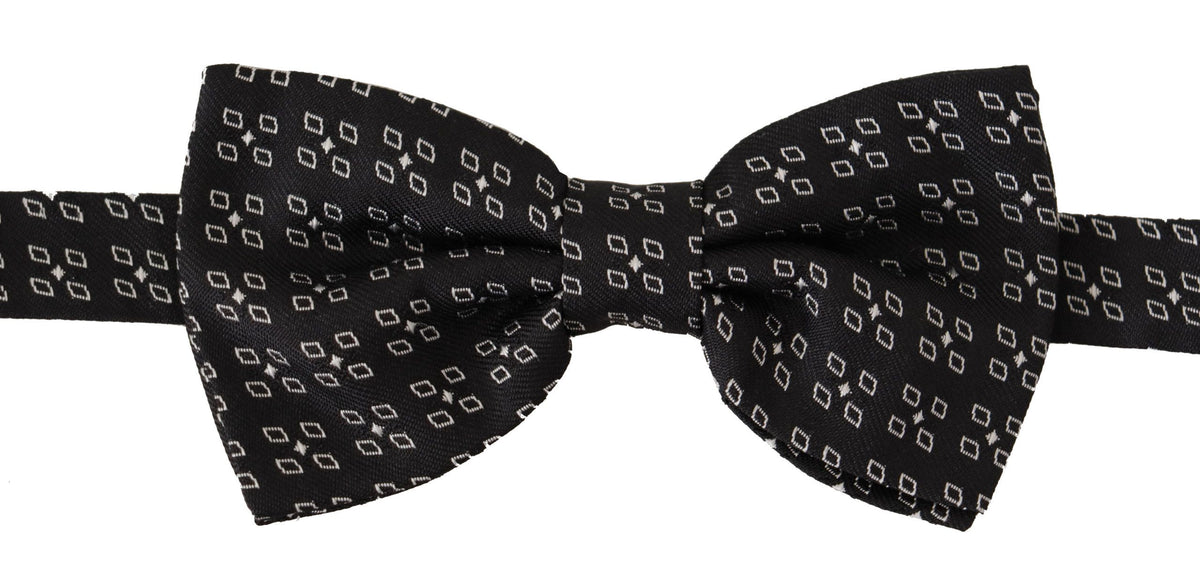 Dolce & Gabbana Dark Gray White Polka Dot 100% Silk Neck Papillon Tie
