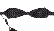 Dolce & Gabbana Dark Gray White Round 100% Silk Neck Papillon  Tie