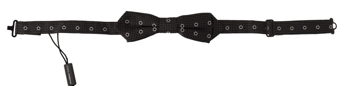 Dolce & Gabbana Dark Gray White Polka Dot 100% Silk Neck Papillon Tie