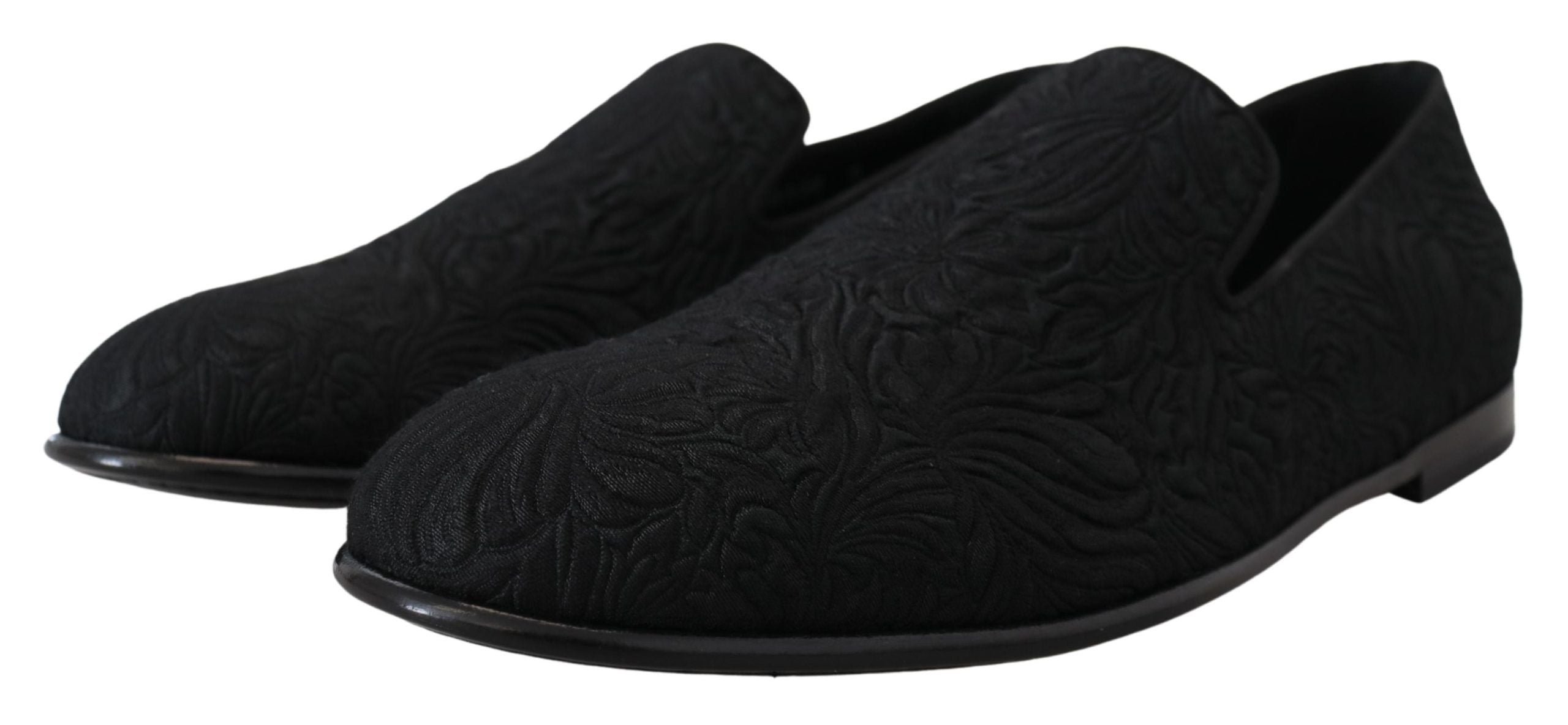 Dolce & Gabbana Elegant Jacquard Black Loafers Slide On Flats - ACCEXO