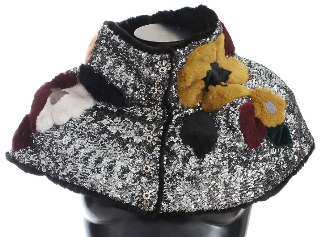 Dolce & Gabbana Elegant Floral Sequined Fur Scarf - ACCEXO