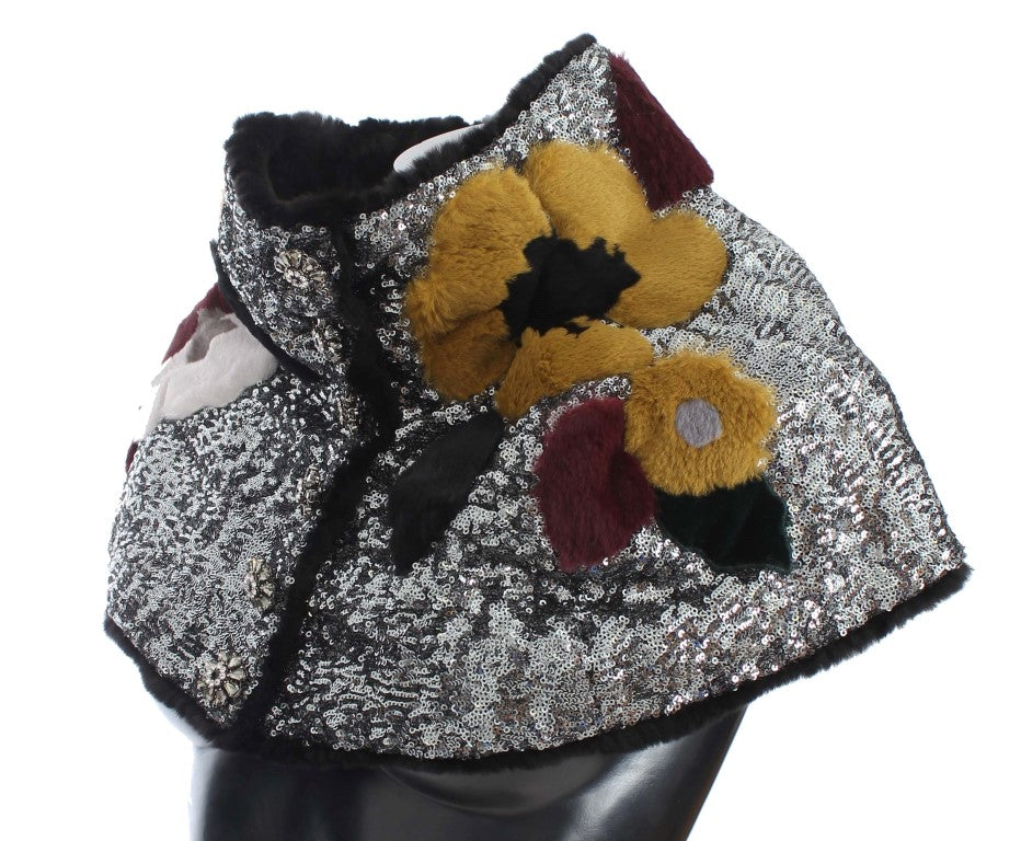 Dolce & Gabbana Elegant Floral Sequined Fur Scarf - ACCEXO