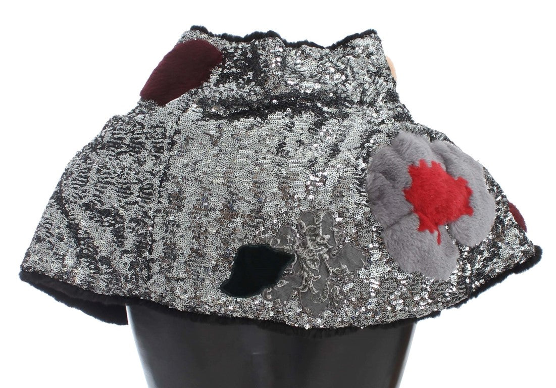 Dolce & Gabbana Elegant Floral Sequined Fur Scarf - ACCEXO