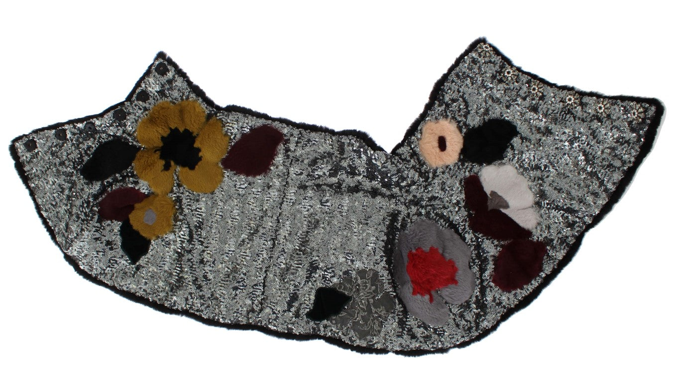 Dolce & Gabbana Elegant Floral Sequined Fur Scarf - ACCEXO