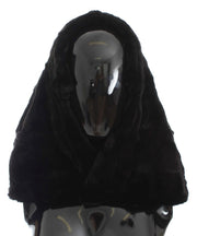 Dolce & Gabbana Black Weasel Fur Crochet Hood Scarf Hat for Women