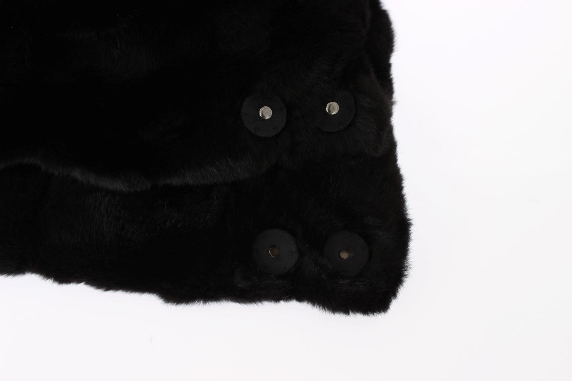 Dolce & Gabbana Chic Black Weasel Fur Hooded Scarf Wrap - ACCEXO