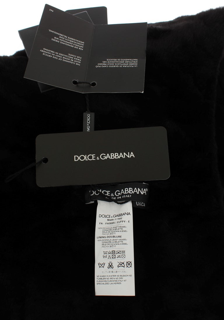 Dolce & Gabbana Chic Black Weasel Fur Hooded Scarf Wrap - ACCEXO