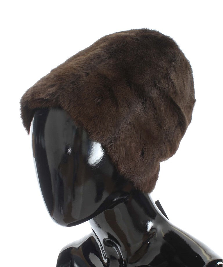 Dolce & Gabbana Luxurious Brown Weasel Fur Beanie - ACCEXO