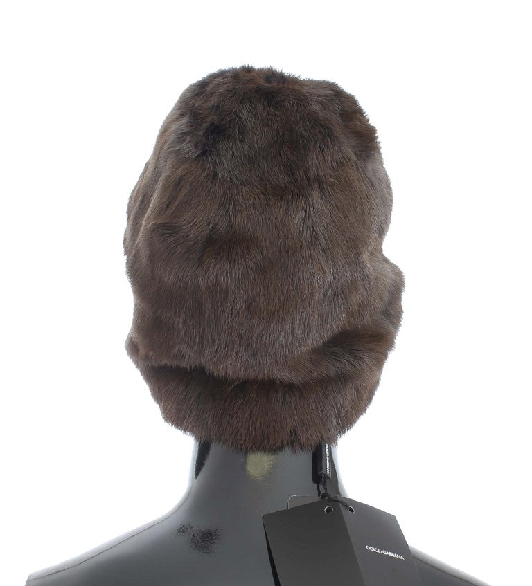 Dolce & Gabbana Luxurious Brown Weasel Fur Beanie - ACCEXO