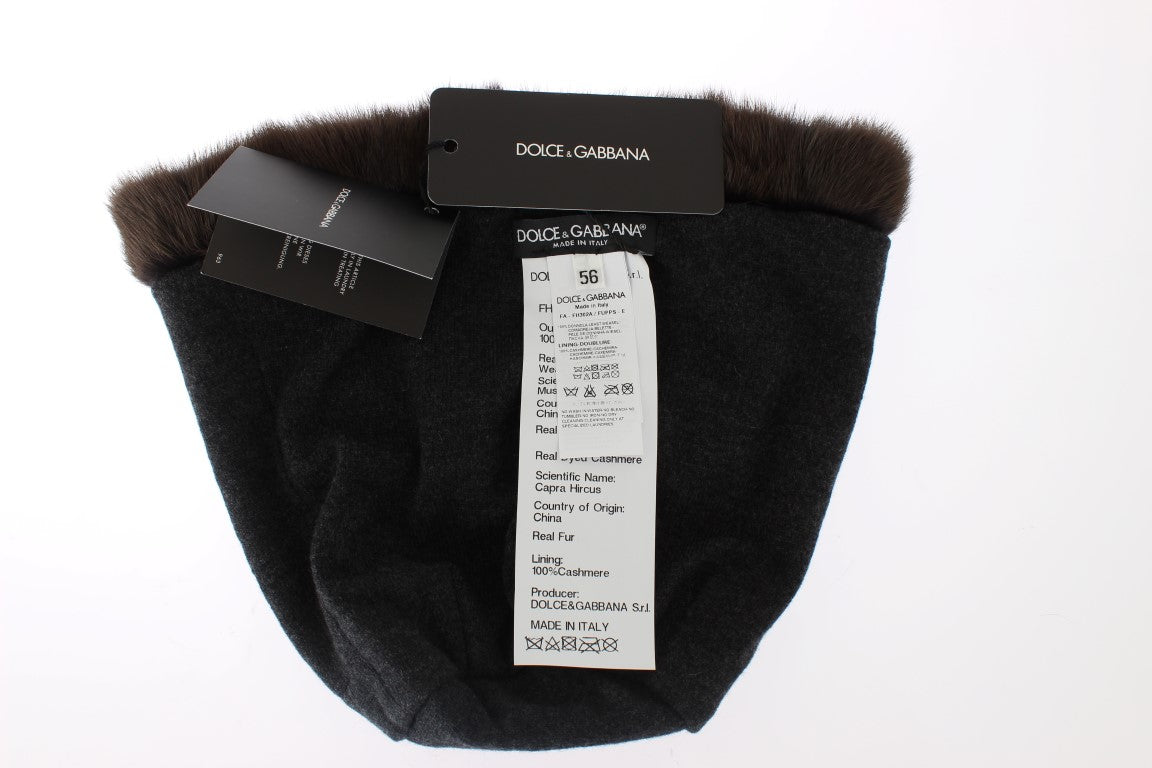 Dolce & Gabbana Luxurious Brown Weasel Fur Beanie - ACCEXO