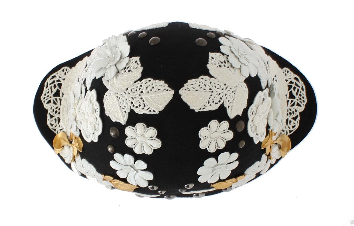Dolce & Gabbana Elegant Black Floral Wool Cloche Hat - ACCEXO
