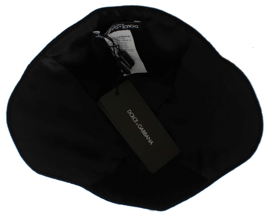 Dolce & Gabbana Elegant Black Floral Wool Cloche Hat - ACCEXO