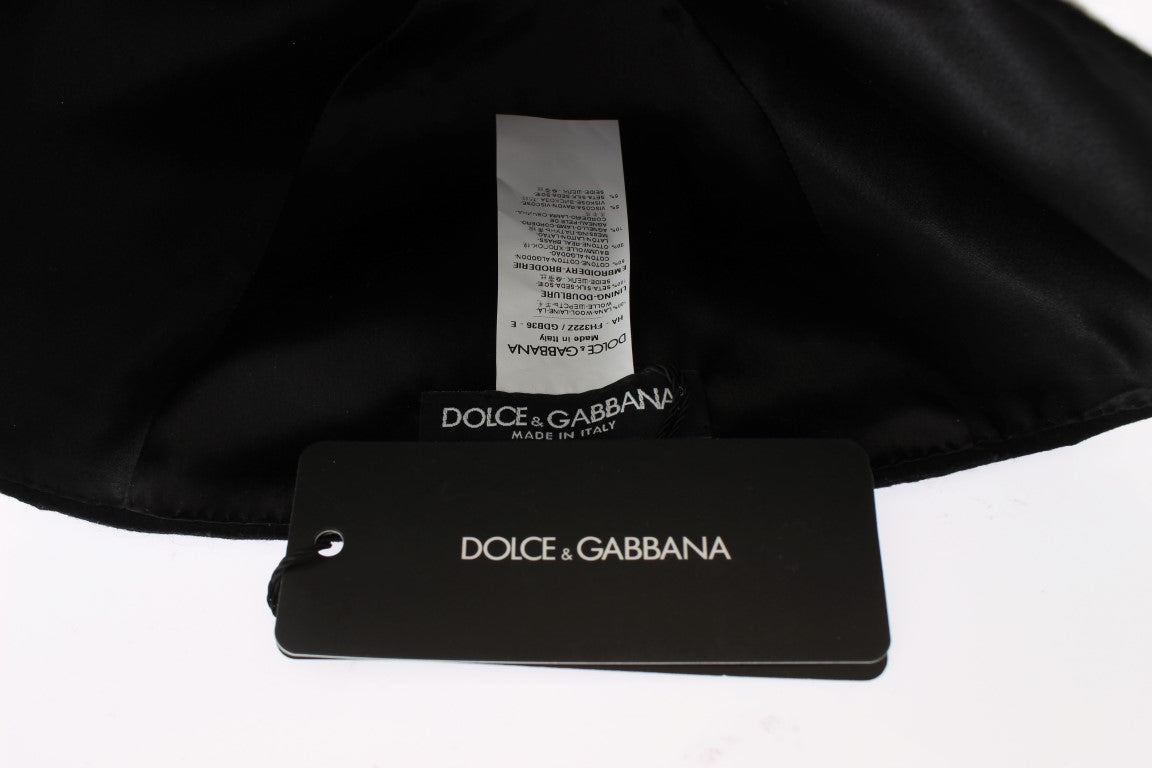 Dolce & Gabbana Elegant Black Floral Wool Cloche Hat - ACCEXO