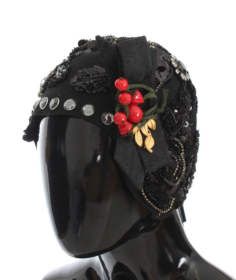 Dolce & Gabbana Elegant Black Crystal-Adorned Cloche Hat - ACCEXO