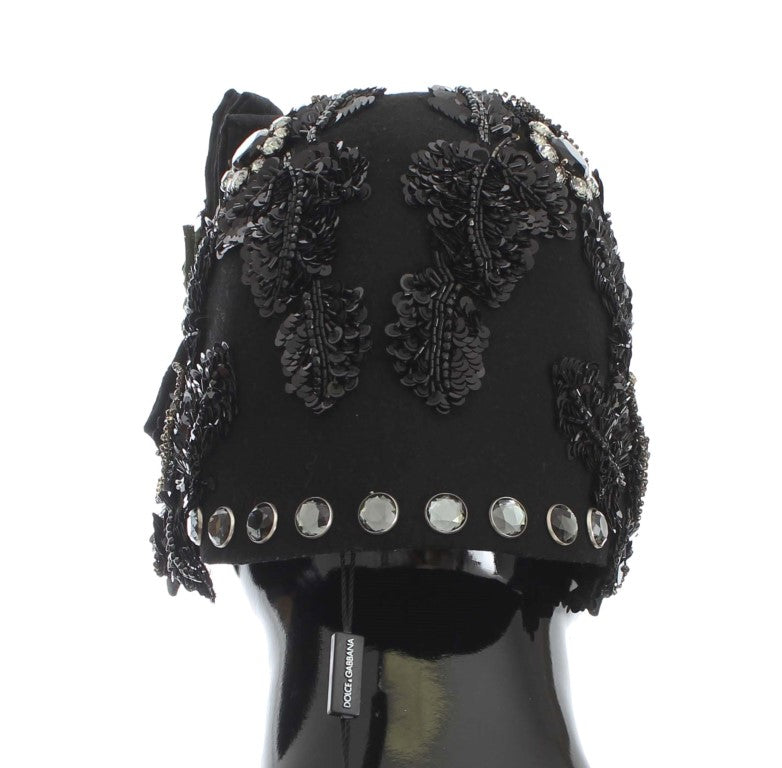 Dolce & Gabbana Elegant Black Crystal-Adorned Cloche Hat - ACCEXO