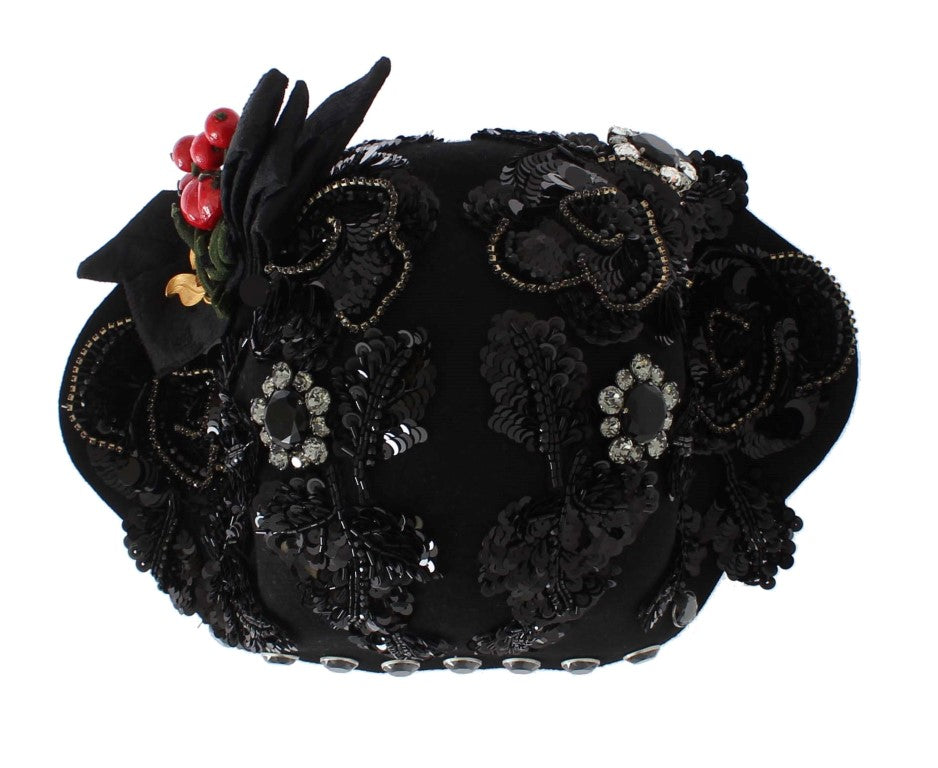 Dolce & Gabbana Elegant Black Crystal-Adorned Cloche Hat - ACCEXO