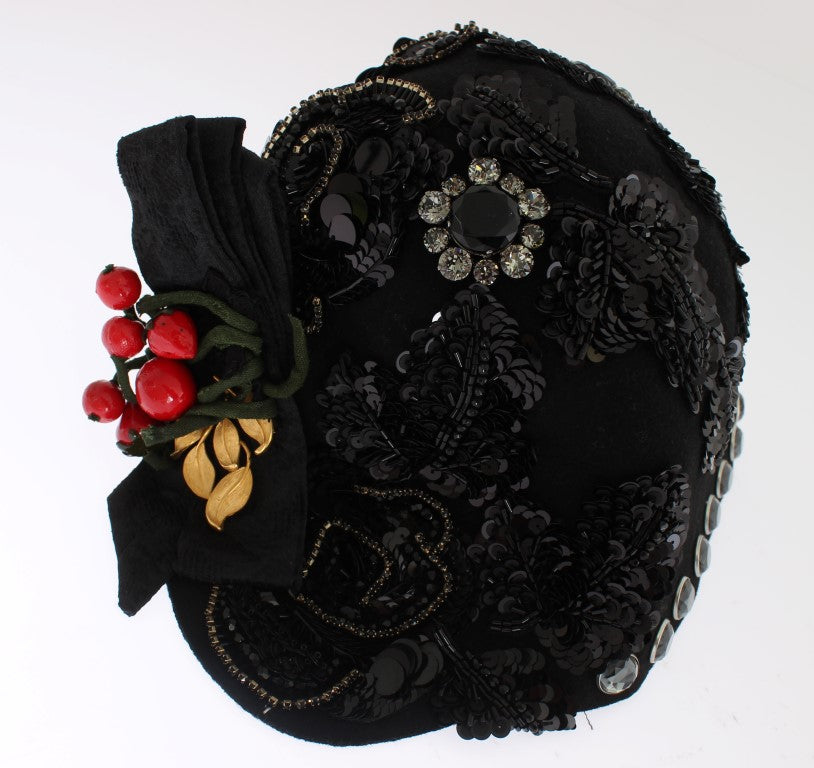 Dolce & Gabbana Elegant Black Crystal-Adorned Cloche Hat - ACCEXO
