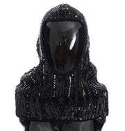 Dolce & Gabbana Black Knitted Sequin Hood Scarf Hat for Women
