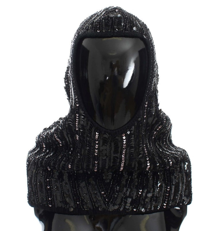Dolce & Gabbana Elegant Black Sequined Hooded Scarf Wrap - ACCEXO