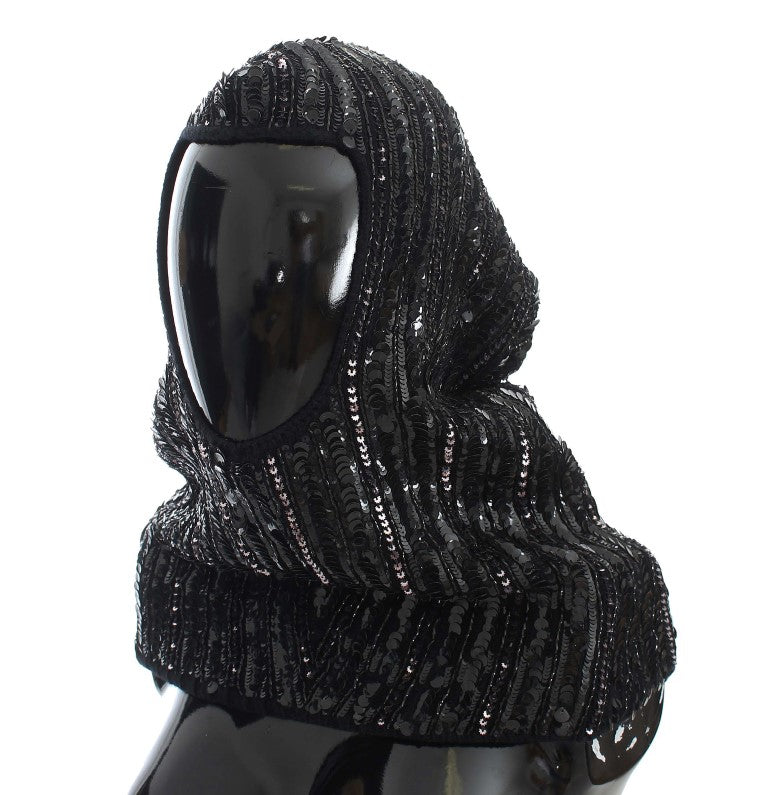 Dolce & Gabbana Elegant Black Sequined Hooded Scarf Wrap - ACCEXO