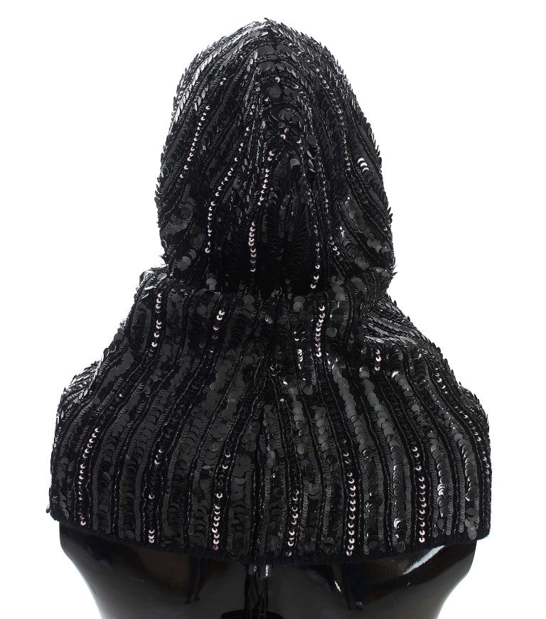Dolce & Gabbana Elegant Black Sequined Hooded Scarf Wrap - ACCEXO