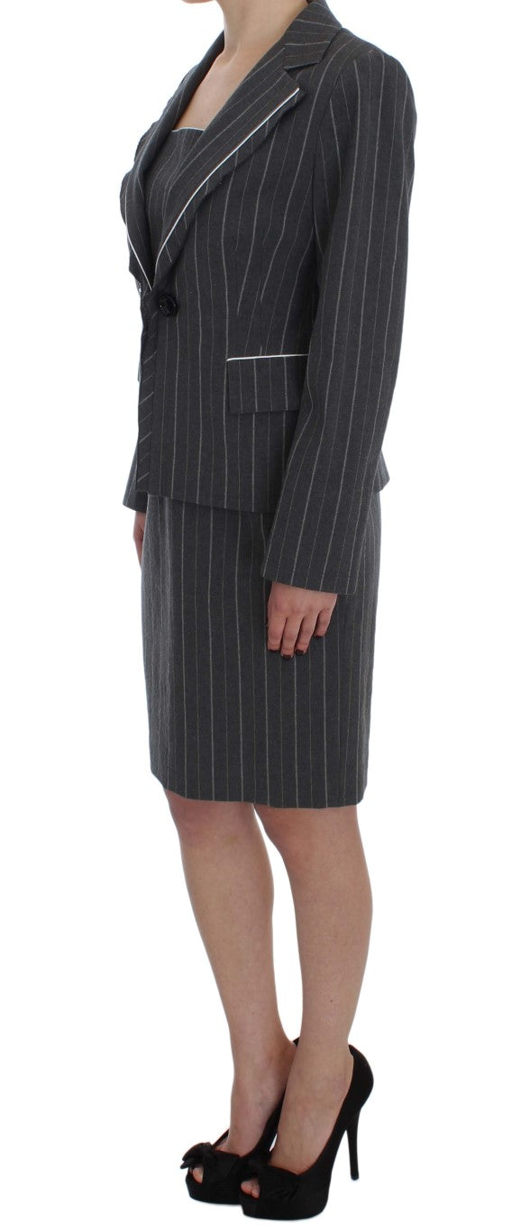 BENCIVENGA Elegant Gray Striped Dress & Blazer Suit Set - ACCEXO