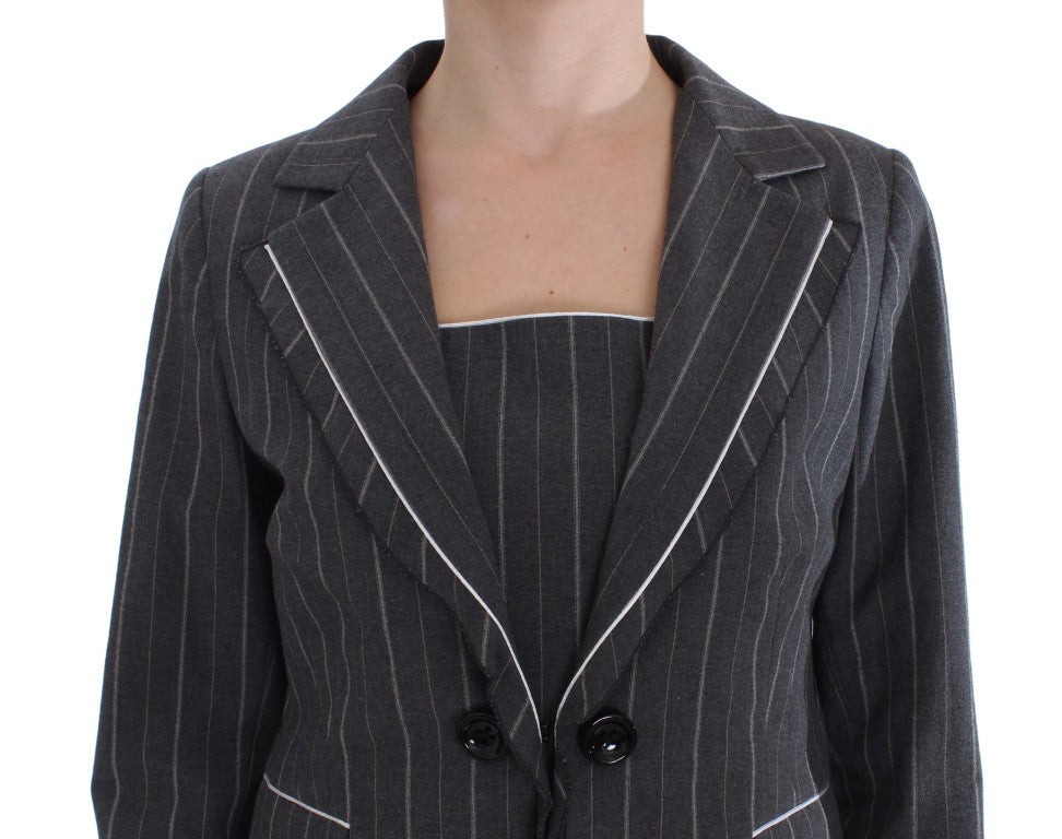BENCIVENGA Elegant Gray Striped Dress & Blazer Suit Set - ACCEXO
