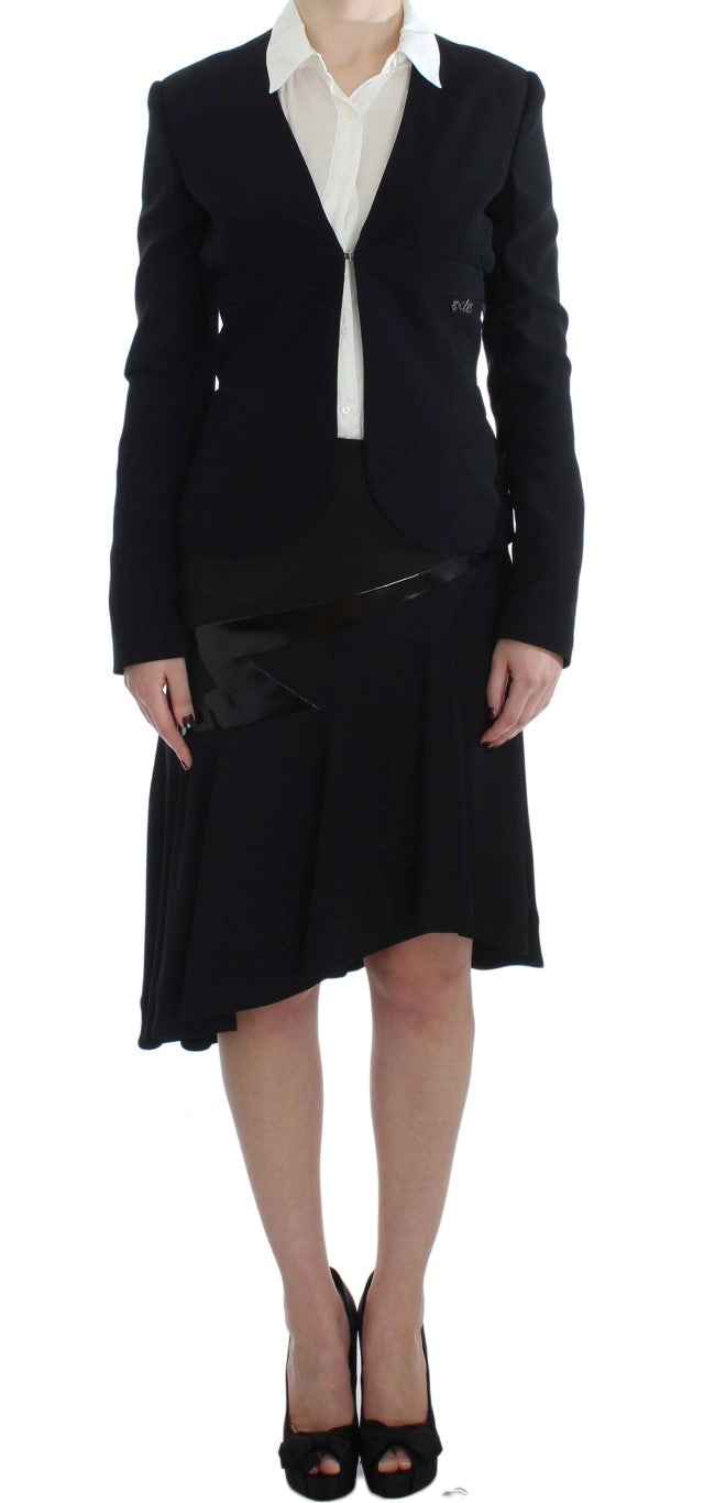 Exte Black Blue Two Piece Suit Skirt & Blazer - ACCEXO