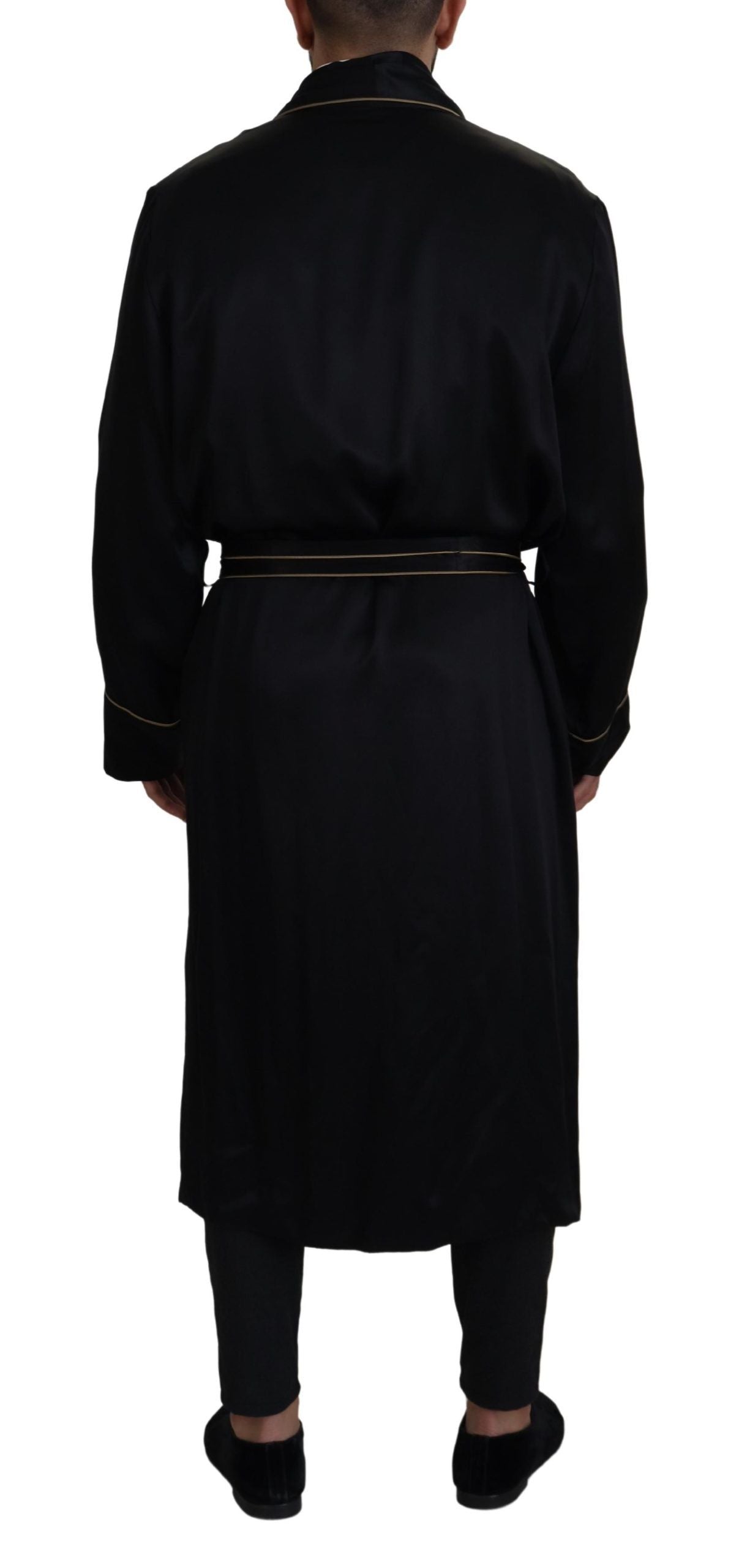 Dolce & Gabbana Elegant Black Silk Long Robe Coat - ACCEXO