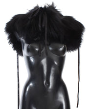 Dolce & Gabbana Black Fox Fur Shoulder Wrap Cover Collar Scarf for Women