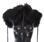 Dolce & Gabbana Elegant Black Fox Fur Silk Shoulder Wrap - ACCEXO