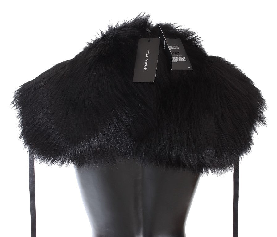Dolce & Gabbana Elegant Black Fox Fur Silk Shoulder Wrap - ACCEXO