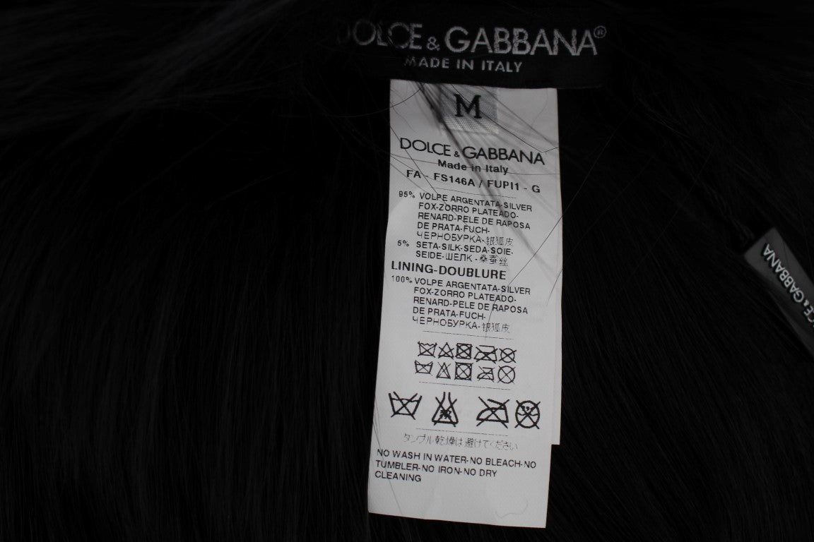 Dolce & Gabbana Elegant Black Fox Fur Silk Shoulder Wrap - ACCEXO