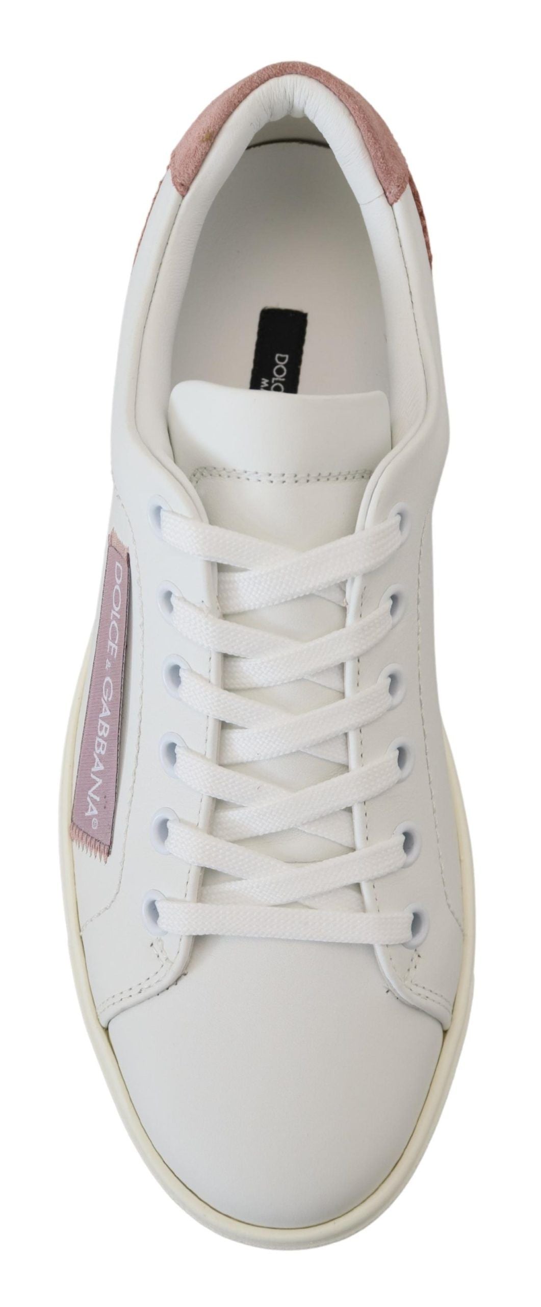 Dolce & Gabbana Chic White Pink Leather Low-Top Sneakers - ACCEXO