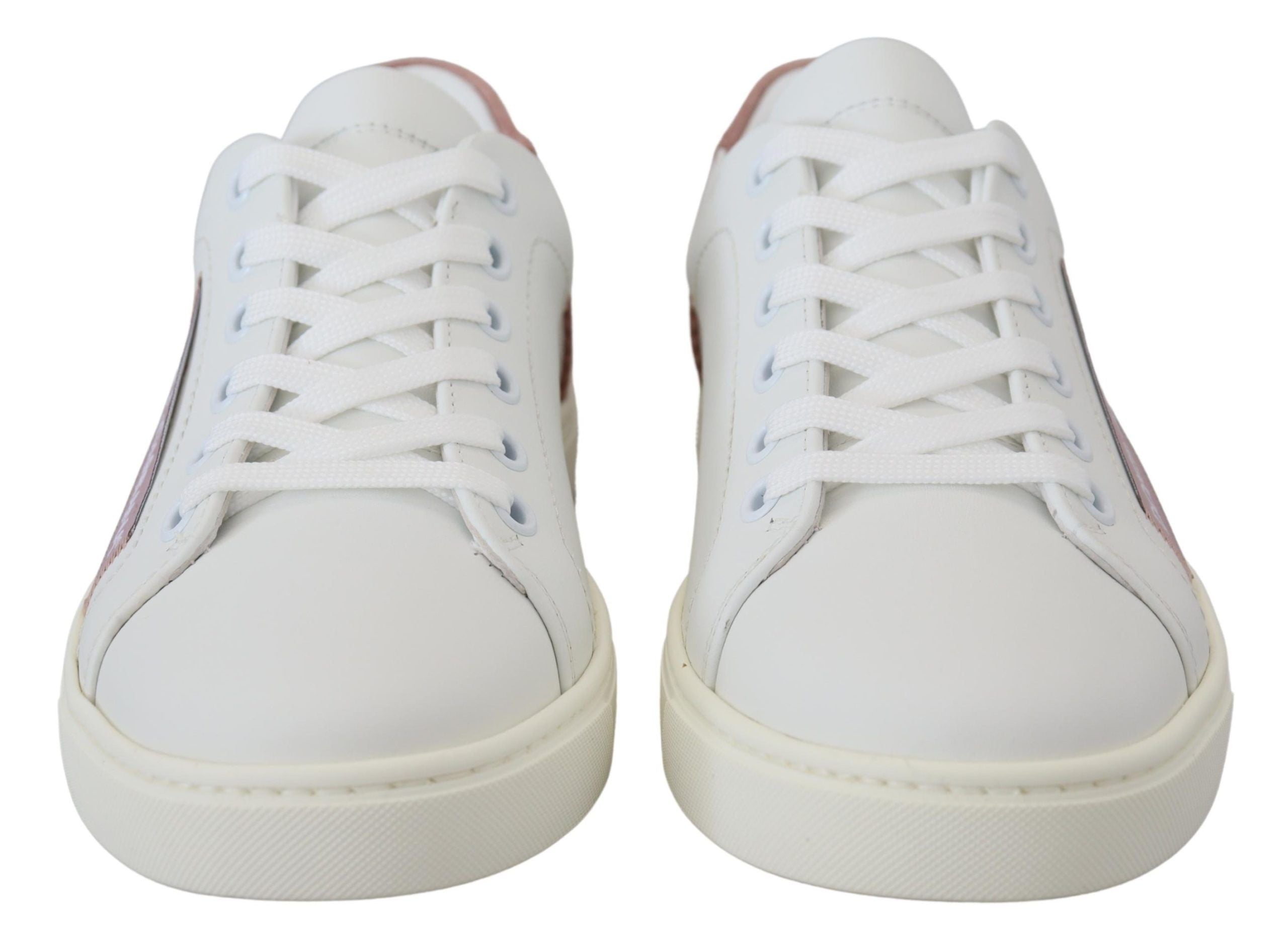 Dolce & Gabbana Chic White Pink Leather Low-Top Sneakers - ACCEXO