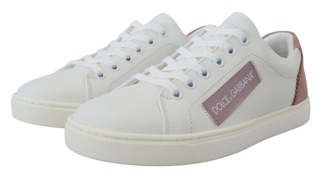 Dolce & Gabbana Chic White Pink Leather Low-Top Sneakers - ACCEXO