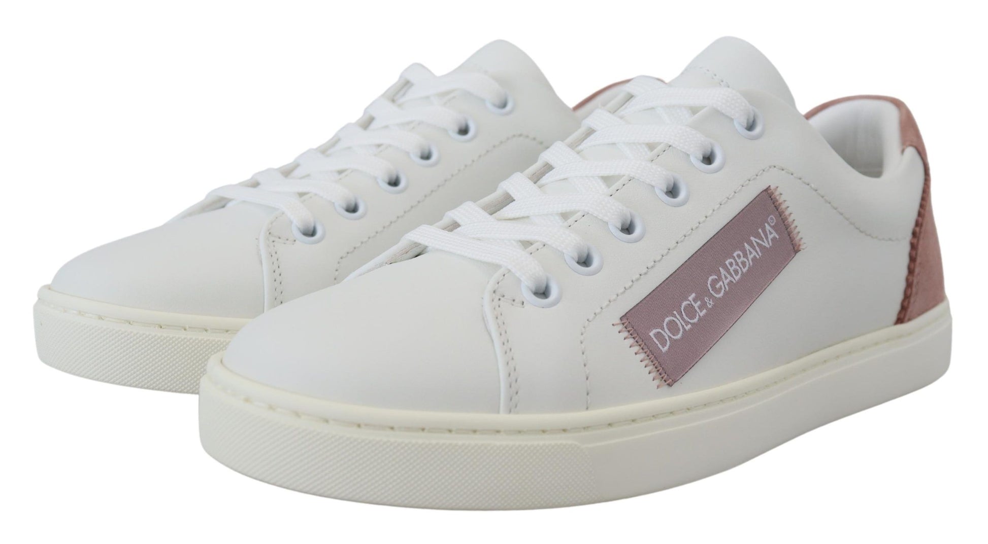 Dolce & Gabbana Chic White Pink Leather Low-Top Sneakers - ACCEXO