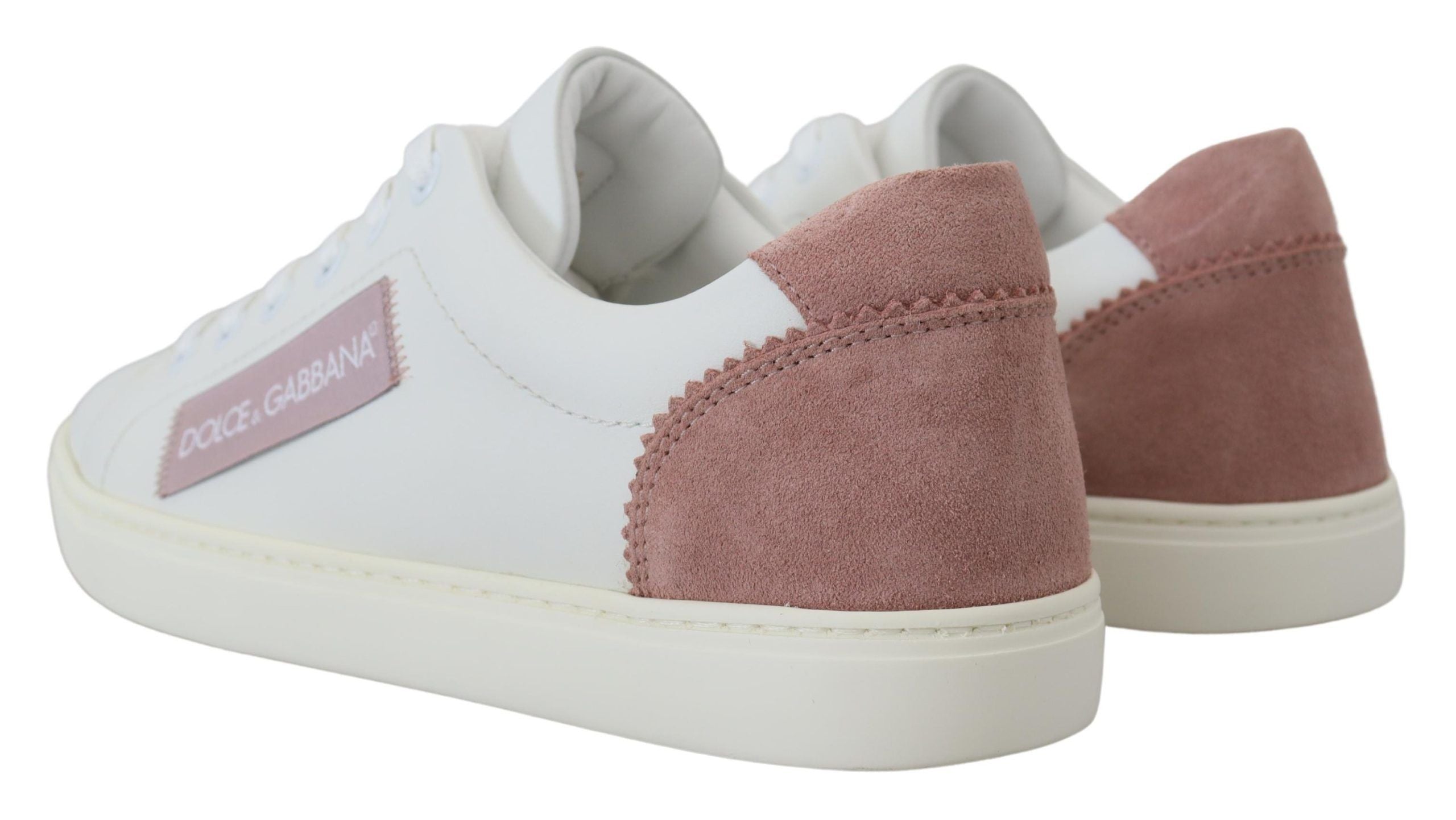 Dolce & Gabbana Chic White Pink Leather Low-Top Sneakers - ACCEXO