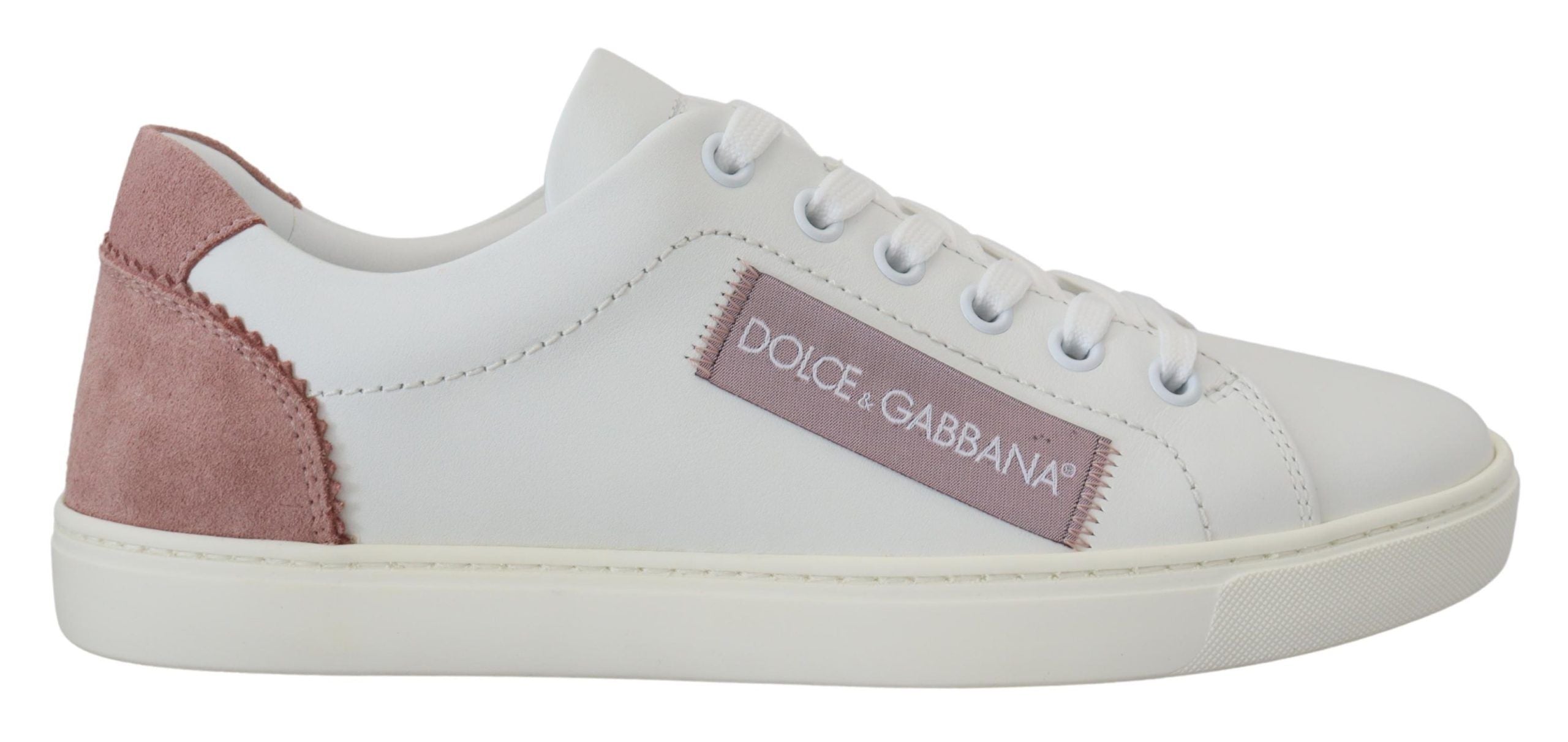 Dolce & Gabbana Chic White Pink Leather Low-Top Sneakers - ACCEXO Main image