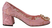 Dolce & Gabbana Pastel Pink Lace Crystal Embellished Pumps - ACCEXO