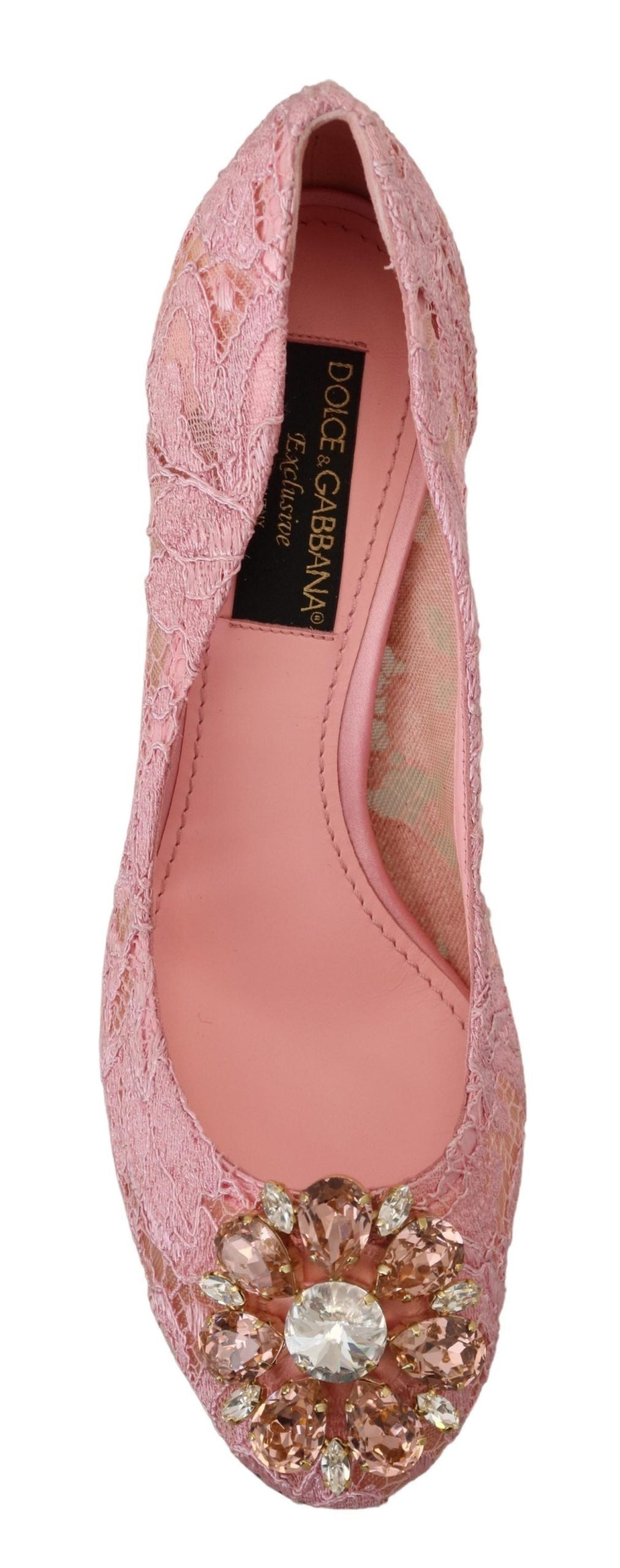 Dolce & Gabbana Pastel Pink Lace Crystal Embellished Pumps - ACCEXO